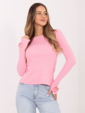 Svetlo roza rebrasta bluza z dolgimi rokavi