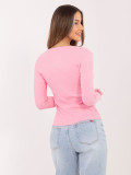 Svetlo roza rebrasta bluza z dolgimi rokavi
