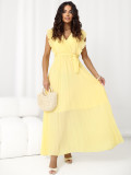 Rumena razširjena midi obleka s pasom