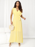 Rumena razširjena midi obleka s pasom