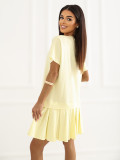 Rumena razširjena mini obleka s kratkimi rokavi