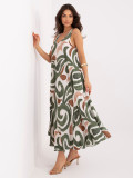 Maks obleka z V-izrezom in potiskom, kaki