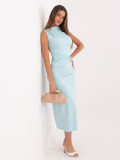 Elegantna midi obleka v mentol zeleni brez rokavov