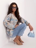 Modra bomber jakna s cvetličnim vzorcem brez kapuce