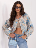 Modra bomber jakna s cvetličnim vzorcem brez kapuce