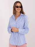 Ženska modra srajca s črtami in ovratnikom
