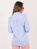 Ženska modra srajca s črtami in ovratnikom