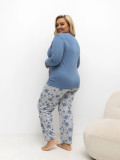 Modra ženska pižama s cvetličnim vzorcem in dolgimi rokavi