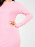 Rožnata rebrasta ožja obleka z dolgimi rokavi