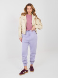 Ženske športne hlače v svetlo vijolični barvi z visokim pasom