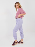 Ženske športne hlače v svetlo vijolični barvi z visokim pasom