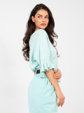 Elegantni svetlo moder pulover s 3/4 rokavi in volanom