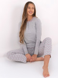 Ženska bombažna pižama s potiskom, siva