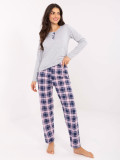Ženska siva pižama s karo vzorcem in gumbi