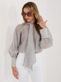Siva črtasta klasična srajca z vezalko in napihnjenimi rokavi