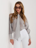 Siva črtasta klasična srajca z vezalko in napihnjenimi rokavi