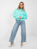 Ženska turkizna jeans jakna s cvetličnim okrasjem