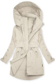Ecru spomladanska parka z veliko kapuco
