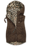 Dvostranski telovnik z leopardjim vzorcem, čokoladno rjava