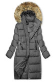 Siva dolga zimska jakna s krznom