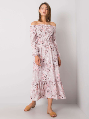 RUE PARIS Roza cvjetna maxi haljina s off-shoulder krojem