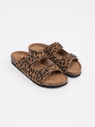 Ženske usnjene natikače z leopardjim vzorcem
