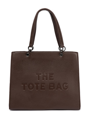 Rjava shopper torba z embosiranim napisom