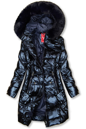 Temno modra prešita jakna z leskom