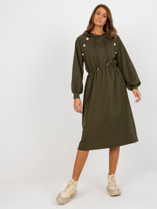 Khaki midi razširjena obleka iz trenirk z gumbi