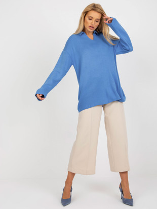 Modri dolg oversize pulover z ovratnikom RUE PARIS