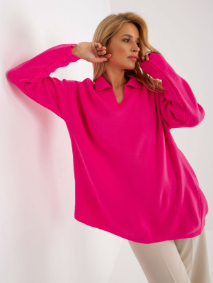 Fluo roza ženski oversize pulover z ovratnikom RUE PARIS