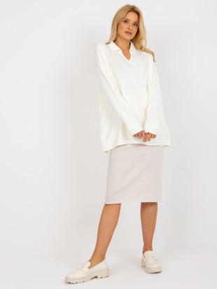 Ecru dolgi oversize pulover z ovratnikom RUE PARIS