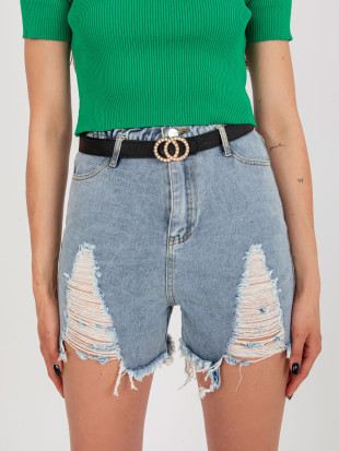 Modre ženske jeans kratke hlače z pasom