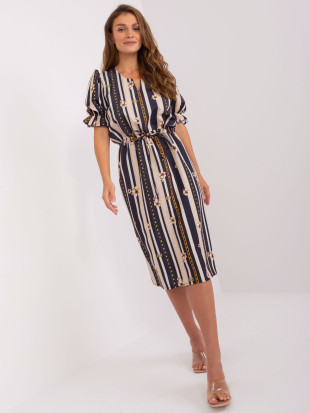 Modra obleka s potiskom in puff rokavi