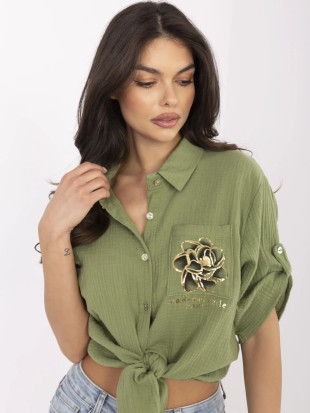 Stilska khaki srajca s 3/4 rokavi