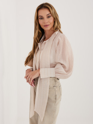Bež srajca s črtami, vezalko in nabranimi rokavi