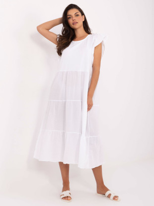 Bela oversize obleka z volanom