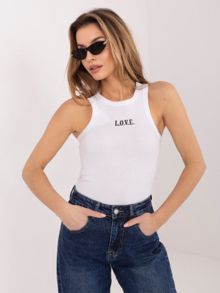 Bel bombažen top z vezenjem in napisom