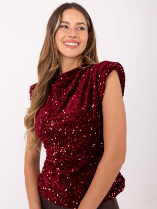Elegantna bordo bluza z aplikacijo in bleščicami