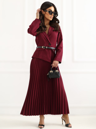 Elegantna bordo midi obleka s pasom