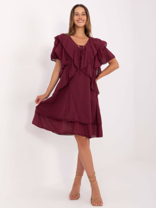 Oversize obleka s kratkimi rokavi v bordo barvi