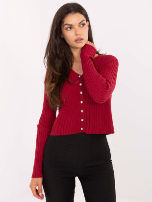 Elegantni bordo pulover z V-izrezom