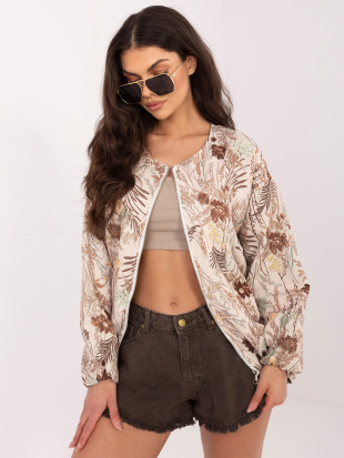 Rjava bomber jakna s cvetličnim vzorcem in podlogo