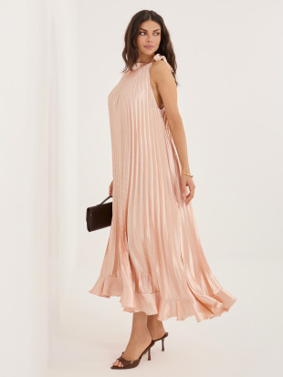 Koktajl midi obleka z volanom in zavezovanjem