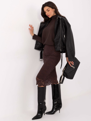 Elegantno midi krilo s čipko in podlogo, rjavo