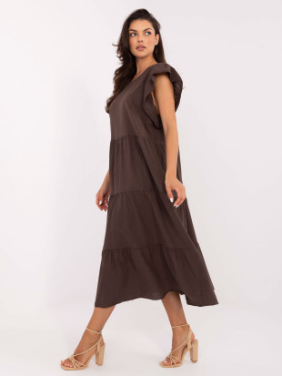 Oversize midi obleka v temno rjavi barvi