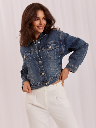 Temno modra jeans jakna z aplikacijo