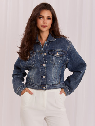 Temno modra jeans jakna z aplikacijo