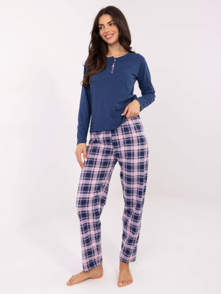 Ženska pižama z dolgimi rokavi v temno modri barvi