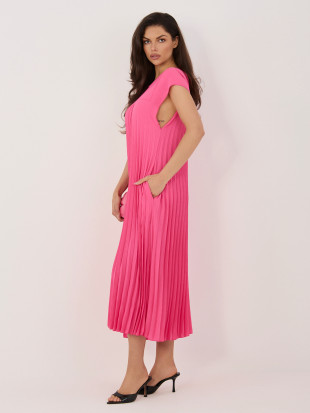 Elegantna rožnata midi obleka z žepi